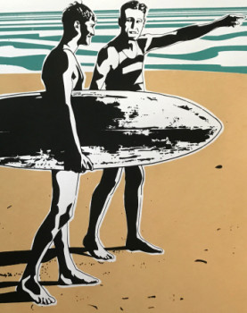 Named contemporary work « Two Surfer », Made by JéRôME TRAVERS