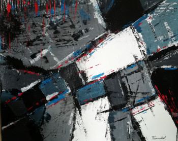 Named contemporary work « harmonie en gris et bleu », Made by FRANCOIS VERT