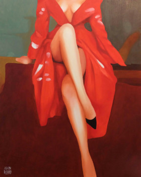 Named contemporary work « La femme à la robe rouge », Made by ALAIN ROLLAND