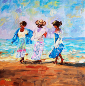 Named contemporary work « TROIS DEMOISELLES au BORD de L'EAU (Acrylique sur toile) », Made by NANOU B