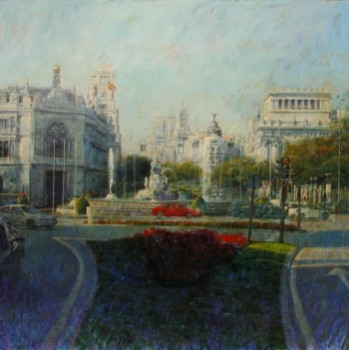 Named contemporary work « Plaza de Cibeles Madrid, óleo sobre tabla medidas 195 por 122 centímetros », Made by FéLIX GONZáLEZ MATEOS