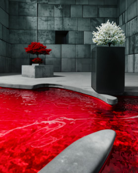Named contemporary work « red pond », Made by MATTHIEU GROSPIRON
