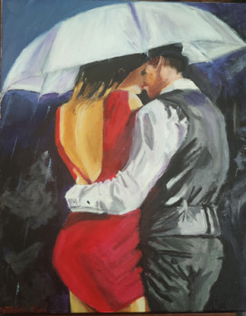 Named contemporary work « Couple sous un parapluie », Made by PATRICK FOI