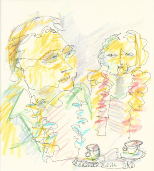 Named contemporary work « Autour d'un café, Série 1 trait 1 seul », Made by ERIK CHARRIER