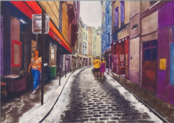 Named contemporary work « Rue Dante Paris », Made by JACQUES TAFFOREAU
