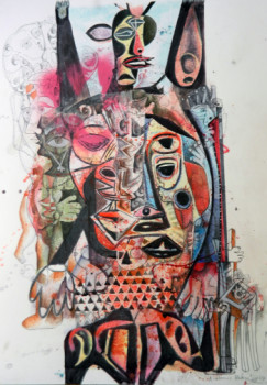 Named contemporary work « Serie PICASSO MESTIZO. Anatomía mestiza. Mixta cartulina. 70x50 cm. Año 2023 », Made by FELIPE ALARCóN ECHENIQUE