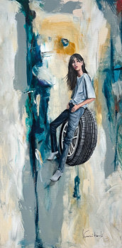 Named contemporary work « femme sportive », Made by KARINE CUNIBERTI