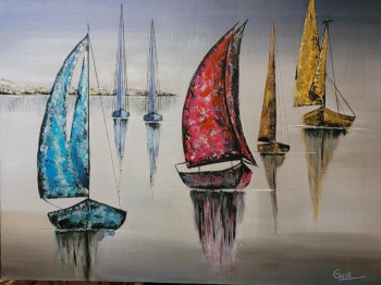 Named contemporary work « VOILES COLOREES », Made by GHISLAINE LECA