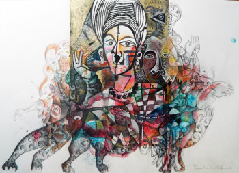 Named contemporary work « Serie PICASSO MESTIZO. Picasso primitivo. Mixta cartulina. 50x70  cm. Año 2023 », Made by FELIPE ALARCóN ECHENIQUE