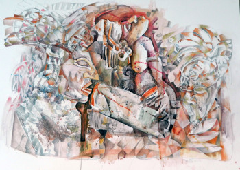 Named contemporary work « Jungla Maya. Mixta en cartulina, 70x100 cm 2023. », Made by FELIPE ALARCóN ECHENIQUE