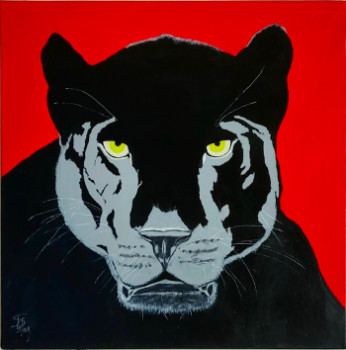 Named contemporary work « Black panther under a red sky », Made by STEFAN