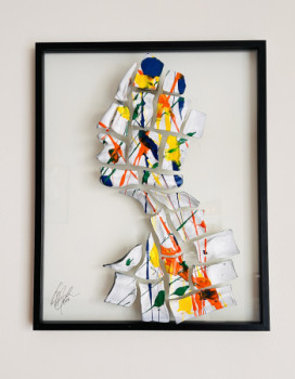 Named contemporary work « Art mural portrait en papier mâché », Made by MARCOS SUAREZ