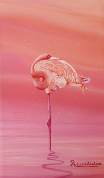 Named contemporary work « LE FLAMAND ROSE, LA FLAMME EN ROSE », Made by MHBESSON