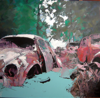 Named contemporary work « Pintura Acrílicos sobre tablero de objetos (vehículos) abandonados en la naturaleza. Una muestra de nuestra incapacidad para gestionar estos residuos. », Made by G. SAGASTI