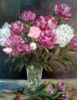 Named contemporary work « BOUQUET DE PIVOINES », Made by ROBERT CHEVILLON