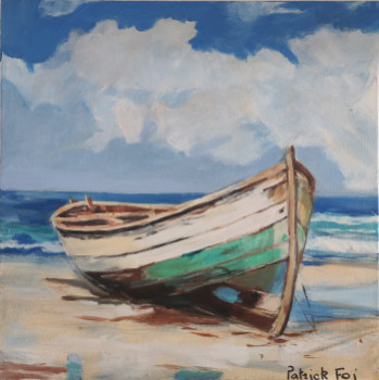 Named contemporary work « Barque de pêcheur échouée sur la plage », Made by PATRICK FOI