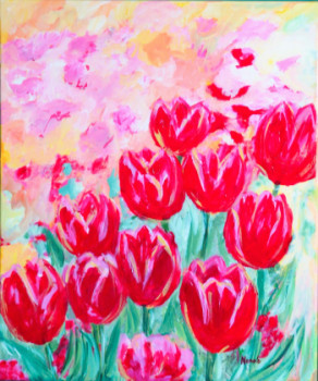 Named contemporary work « LES TULIPES ROUGES ( Acrylique sur toile) », Made by NANOU B