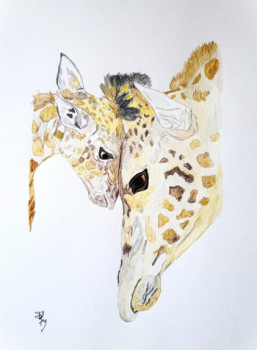 Named contemporary work « Girafe et girafon », Made by STEFAN