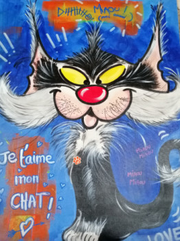 Named contemporary work « Je t'aime mon chat ! », Made by VIVI