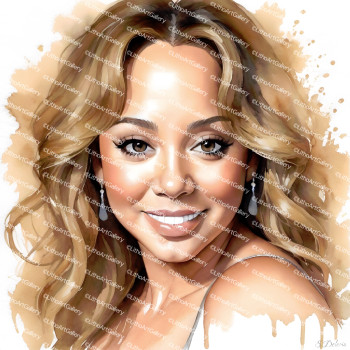 Named contemporary work « Portrait de Mariah Carey watercolor », Made by STEVE DELERIS