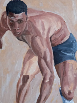 Named contemporary work « Pintura al oleo, figura masculina con una seleccion de color espontanea , mostrando un cuerpo en movimiento », Made by CARMEN CUBELLI