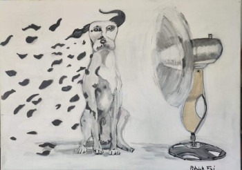 Named contemporary work « Dalmatien avec ventilateur », Made by PATRICK FOI