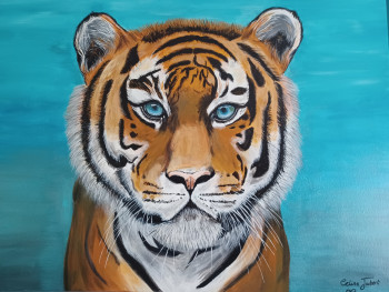 Named contemporary work « Tiger's blue eyes », Made by CELINE JOUBERT
