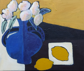 Named contemporary work « Vase bleu et citrons », Made by SOPHIE GARDIN