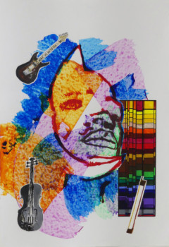 Named contemporary work « guitariste », Made by COLORMO