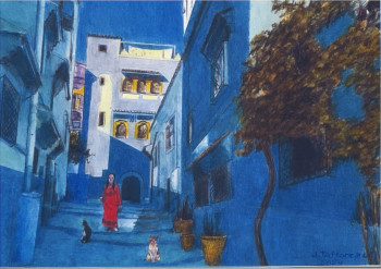 Named contemporary work « Chefchaouen, la ville aux chats », Made by JACQUES TAFFOREAU