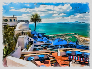 Named contemporary work « sidi bou said en tunisie », Made by DOMINIQUE DULOT DIGITAL