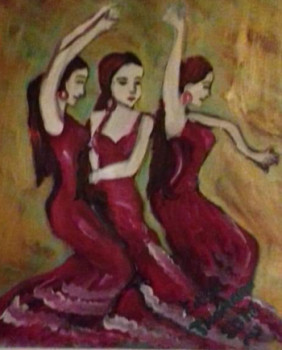 Named contemporary work « Trio de danseuses espagnoles aux robes rouges flamboyantes », Made by ELLE *