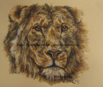 Named contemporary work « roi lion Mufasa », Made by MISS EMMA ARTISTE PEINTRE