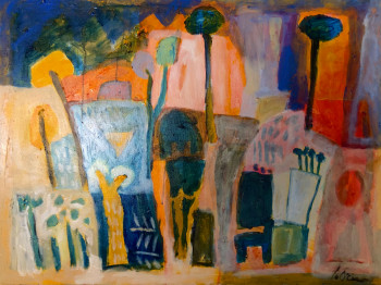 Named contemporary work « Paysage imaginaire coloré acrylique sur toile », Made by DIDIER LOCICERO