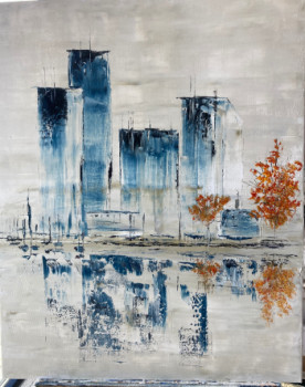 Named contemporary work « L'Entre de tours en bleu clair », Made by ERNIE