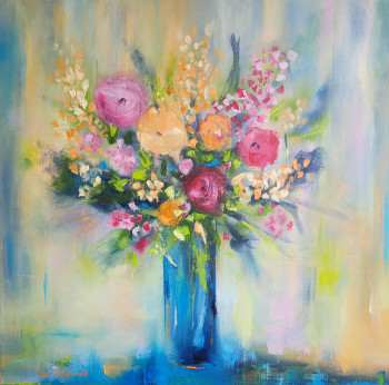 Named contemporary work « Bouquet aux Fleurs Rondes », Made by NADINE DE LESPINATS