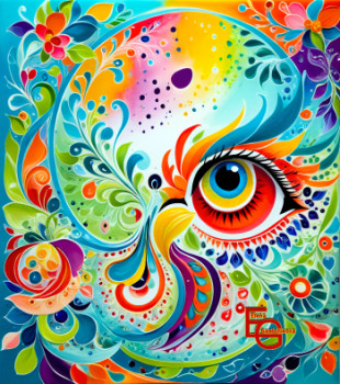 Named contemporary work « Wisdom in Bloom-The Owl in Colors of Life. », Made by ELEGANTCHIKOVA