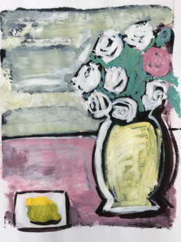 Named contemporary work « Fleurs et citron », Made by SOPHIE GARDIN