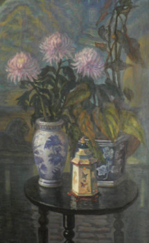 Named contemporary work « Nature morte avec des chrysanthèmes dans un vase chinois », Made by YURII KOZLIUK
