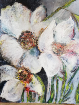 Named contemporary work « Fleurs blanches », Made by CATHY D