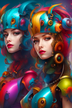 Named contemporary work « Two cyber girls », Made by DORON B