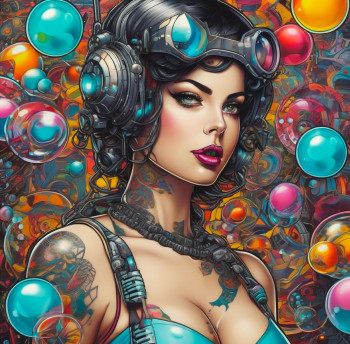 Named contemporary work « Bubbles cyber girl », Made by DORON B