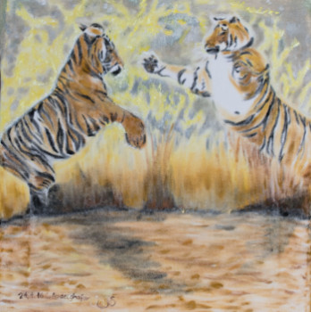 Named contemporary work « Tiger kämpfend auf weissem Samt », Made by ABDELGHAFAR