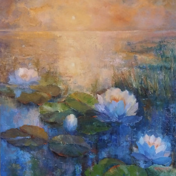 Named contemporary work « Crépuscule sur les Nénuphars », Made by IRYNA MALYNOVSKA