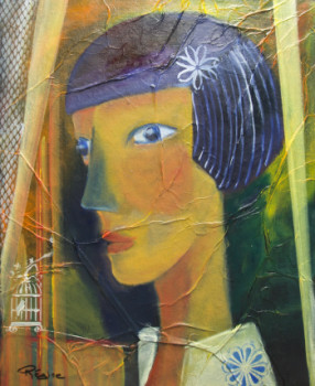 Named contemporary work « LA FEMME AU NEZ BLEU », Made by REGINE PELTIER