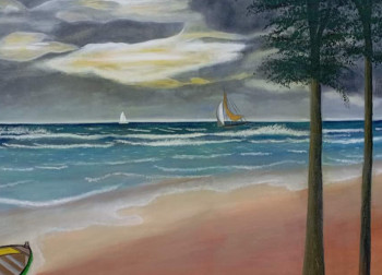 Named contemporary work « Ciel d'orage sur la Côte d'Emeraude », Made by JOCELYNE FURST