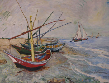 Named contemporary work « d'après Vincent,barques aux Saintes Marie de la Mer », Made by EMILE-ANDRé LESAGE