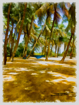 Named contemporary work « la plage des salines Martinique », Made by DOMINIQUE DULOT DIGITAL