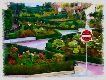 Named contemporary work « lombard street san Fransisco », Made by DOMINIQUE DULOT DIGITAL