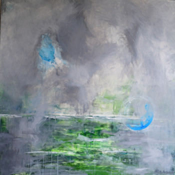 Named contemporary work « Green Landscape in Grey Mist I », Made by HELENE LUISE SCHENK